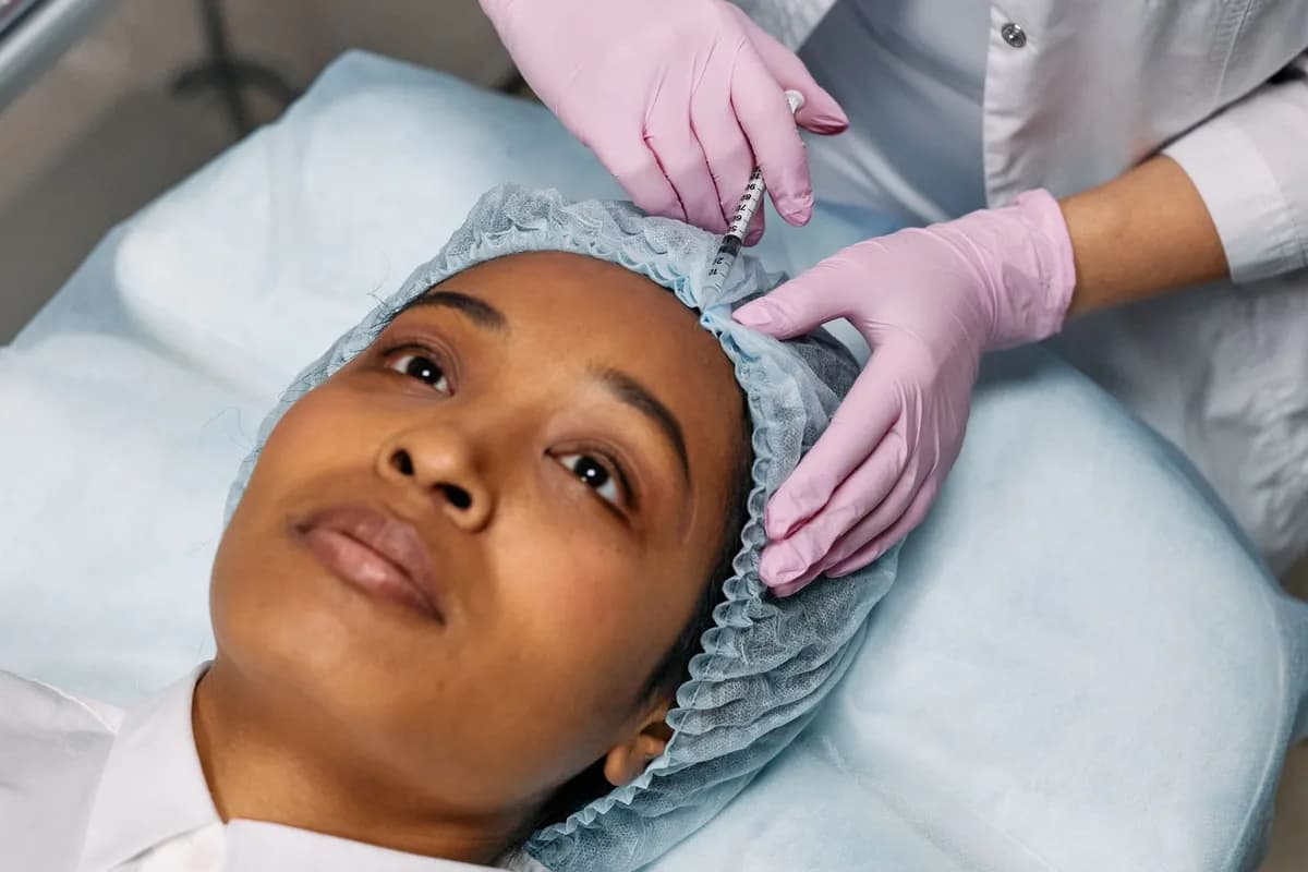 Clinician performing a targeted scalp injection treatment for crown thinning treatment Malta in a medical setting