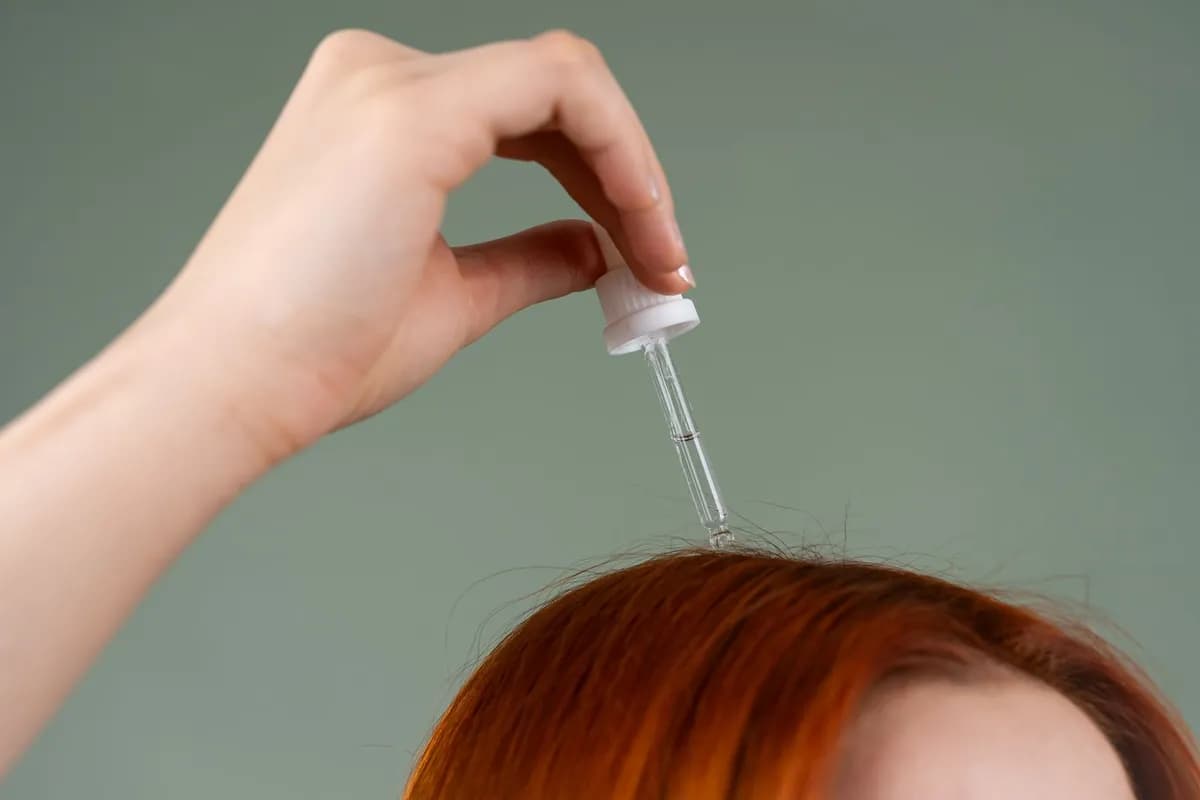 Precise serum application to the scalp — the correct technique for the 5% topical hair-growth treatment, Malta